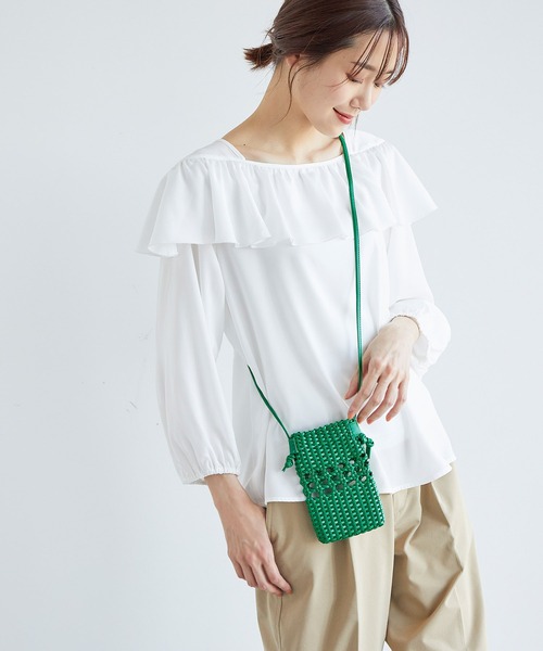 ROPE' PICNIC（ロペピクニック）の「スムースハンドメッシュミニスクエアショルダーバッグ（ショルダーバッグ・レディース・ブラック/オフホワイト/グリーン・FREE）」の6枚目の写真