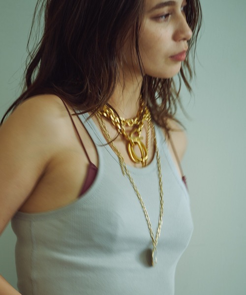 Whim Gazette（ウィムガゼット）の「【OVERNEATH】リブタンク（タンクトップ・レディース・グレイッシュベージュ/ブラウン/ホワイト・S/M）」の6枚目の写真