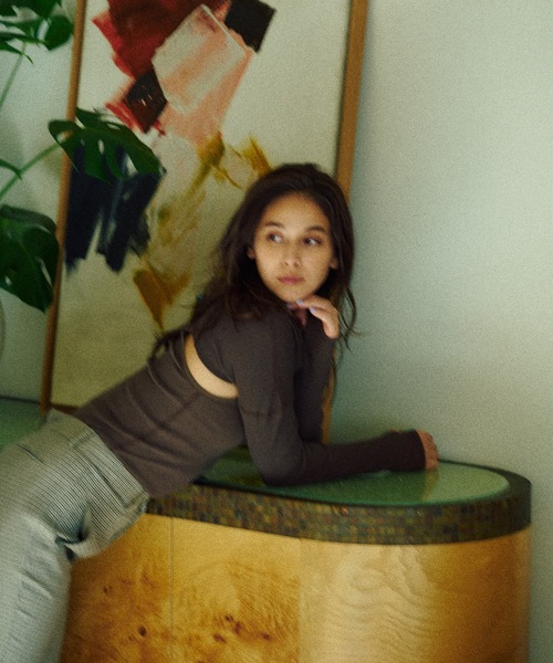 Whim Gazette（ウィムガゼット）の「【OVERNEATH】リブタンク（タンクトップ・レディース・グレイッシュベージュ/ブラウン/ホワイト・S/M）」の18枚目の写真