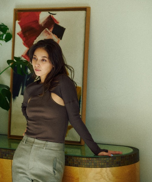 Whim Gazette（ウィムガゼット）の「【OVERNEATH】リブタンク（タンクトップ・レディース・グレイッシュベージュ/ブラウン/ホワイト・S/M）」の19枚目の写真