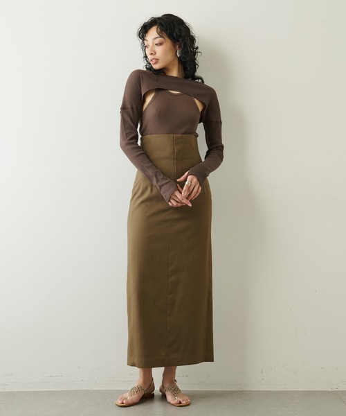 Whim Gazette（ウィムガゼット）の「【OVERNEATH】リブタンク（タンクトップ・レディース・グレイッシュベージュ/ブラウン/ホワイト・S/M）」の21枚目の写真