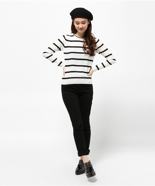 AZUL by moussy（アズールバイマウジー）の「ファイン綿タッチACクルーネック長袖PO（ニット/セーター・レディース・ホワイト系その他/ダークネイビー/ライム/ネイビー・MEDIUM/LARGE/SMALL）」の8枚目の写真