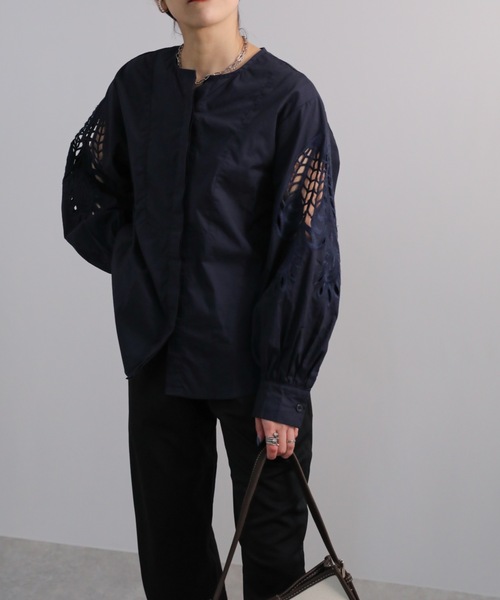 総刺子　半袖　ブラウス ナチュラルリネンフリル使いTブラウス 49AV JUNKO SHIMADA