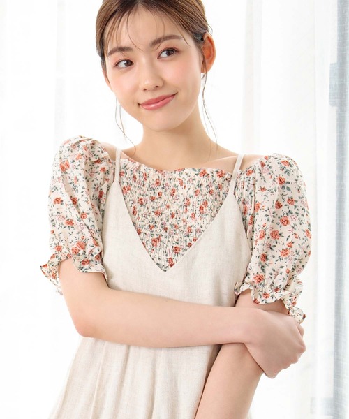 fifth（フィフス）の「アンティークフラワープリントギャザーブラウス（シャツ/ブラウス・レディース・グリーン/アイボリー・M）」の2枚目の写真