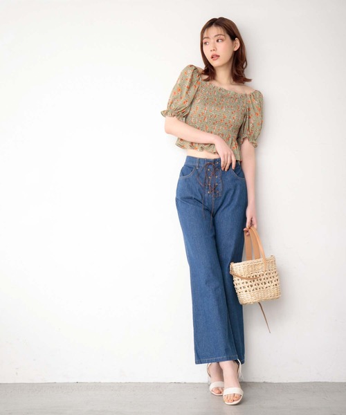 fifth（フィフス）の「アンティークフラワープリントギャザーブラウス（シャツ/ブラウス・レディース・グリーン/アイボリー・M）」の6枚目の写真