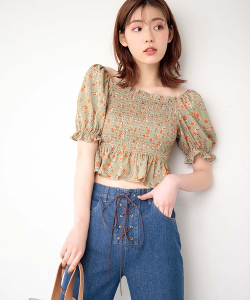 fifth（フィフス）の「アンティークフラワープリントギャザーブラウス（シャツ/ブラウス・レディース・グリーン/アイボリー・M）」の4枚目の写真