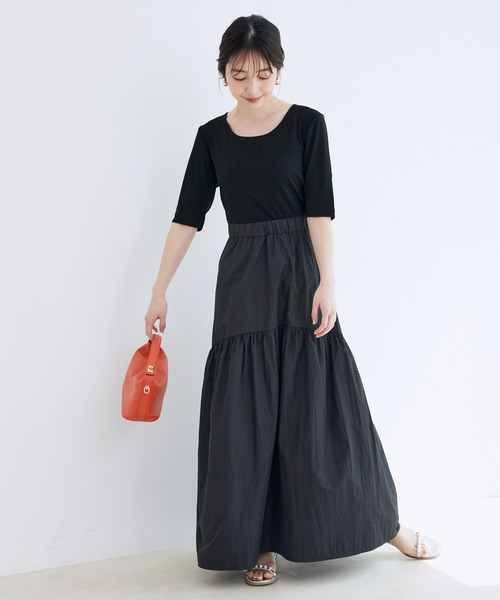 前後2WAY異素材ドッキングワンピース