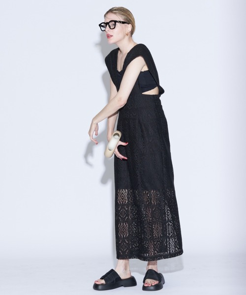 Solace（ソレイス）の「パネルレースワンピース /ジャンスカ（ジャンパースカート・レディース・ブラック/ブラック系その他/ナチュラル・LARGE/MEDIUM）」の9枚目の写真