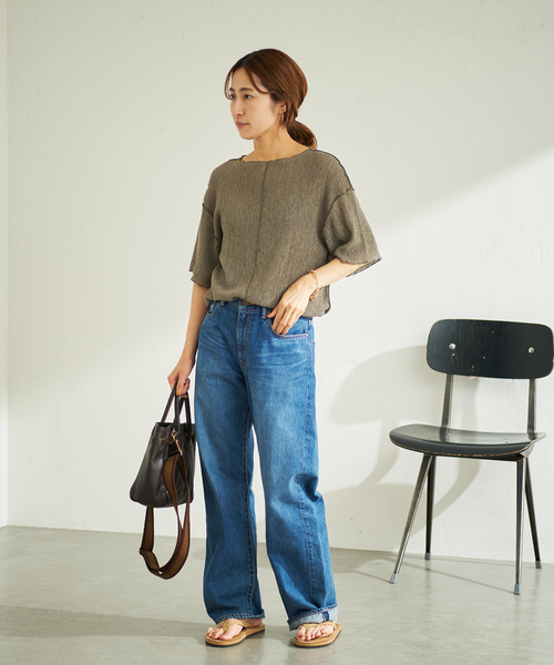 FRAMeWORK(フレームワーク)の「カールマイヤーシアーTシャツ(Tシャツ/カットソー・レディース・カーキ/アイボリー・FREE)」の6枚目の写真