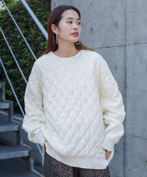 【GLOSTER/グロスター】キルティングニット プルオーバー アーガイル ダイヤ柄