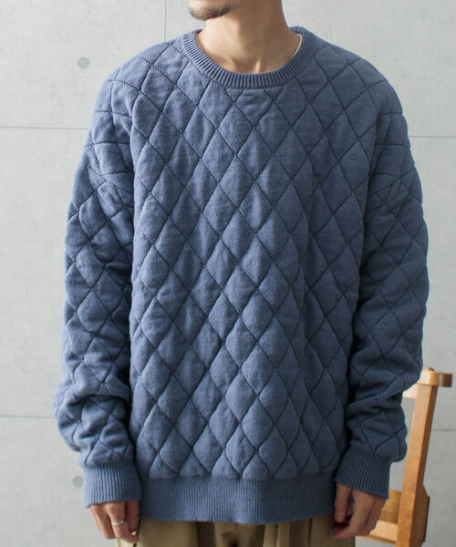 GLOSTER(グロスター)の「【GLOSTER/グロスター】キルティングニット プルオーバー アーガイル ダイヤ柄(ニット/セーター・メンズ・オフホワイト/ネイビー/サックスブルー・M/L)」の4枚目の写真