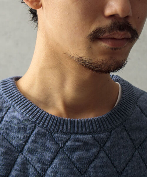 GLOSTER(グロスター)の「【GLOSTER/グロスター】キルティングニット プルオーバー アーガイル ダイヤ柄(ニット/セーター・メンズ・オフホワイト/ネイビー/サックスブルー・M/L)」の5枚目の写真