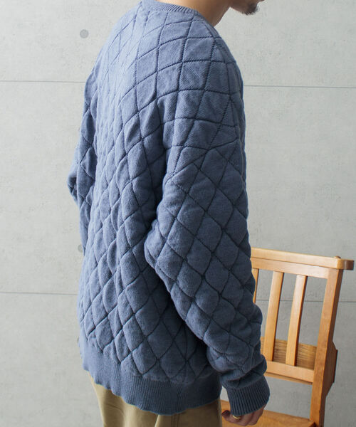 GLOSTER(グロスター)の「【GLOSTER/グロスター】キルティングニット プルオーバー アーガイル ダイヤ柄(ニット/セーター・メンズ・オフホワイト/ネイビー/サックスブルー・M/L)」の7枚目の写真