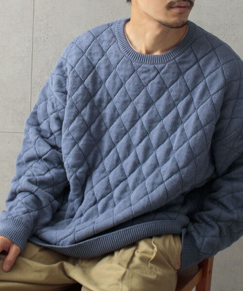 GLOSTER(グロスター)の「【GLOSTER/グロスター】キルティングニット プルオーバー アーガイル ダイヤ柄(ニット/セーター・メンズ・オフホワイト/ネイビー/サックスブルー・M/L)」の14枚目の写真