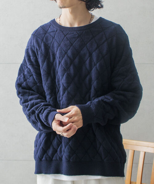 GLOSTER(グロスター)の「【GLOSTER/グロスター】キルティングニット プルオーバー アーガイル ダイヤ柄(ニット/セーター・メンズ・オフホワイト/ネイビー/サックスブルー・M/L)」の16枚目の写真