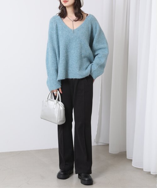 RAY CASSIN（レイカズン）の「ウールニットライクセンターシームカラーパンツ（スラックス・レディース・ブラック/キナリ/プラム/グリーン/キャメル・SMALL/MEDIUM/LARGE）」の7枚目の写真