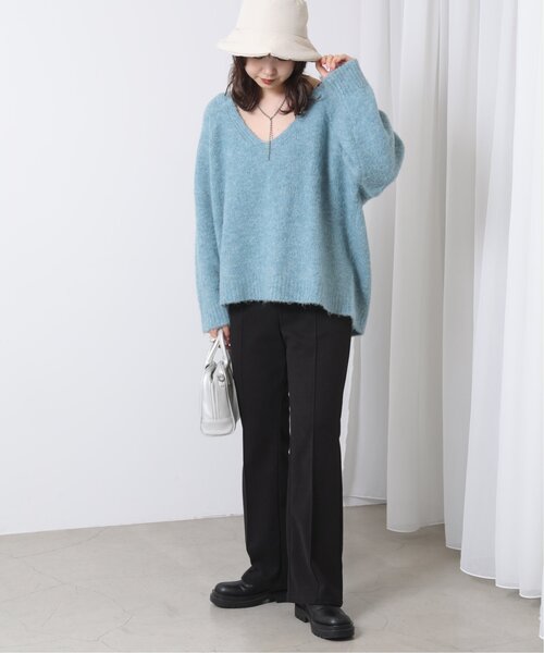 RAY CASSIN（レイカズン）の「ウールニットライクセンターシームカラーパンツ（スラックス・レディース・ブラック/キナリ/プラム/グリーン/キャメル・SMALL/MEDIUM/LARGE）」の8枚目の写真