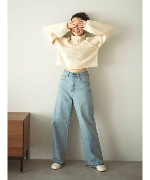 Ungrid(アングリッド)の「ローゲージハイネックショートニット(ニット/セーター・レディース・チャコールグレー/アイボリー/グリーン系その他・FREE)」の8枚目の写真