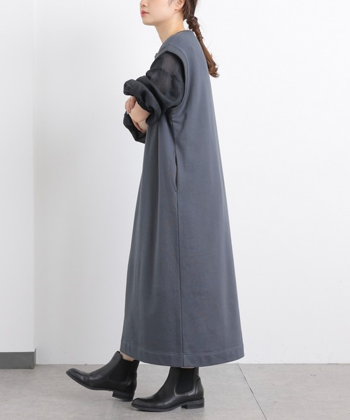 PUAL CE CIN（ピュアルセシン）の「裏毛カレッジロゴノースリーワンピース（ワンピース・レディース・チャコールグレー/ベージュ・FREE）」の10枚目の写真