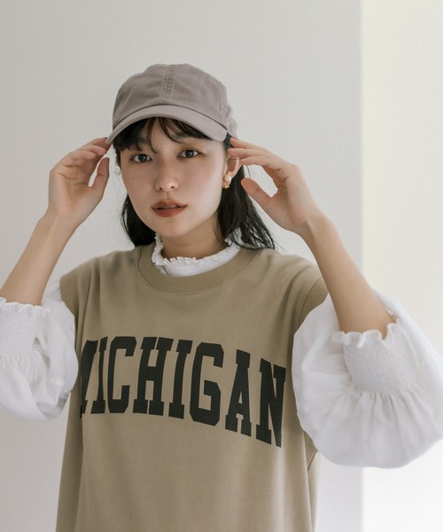 PUAL CE CIN（ピュアルセシン）の「裏毛カレッジロゴノースリーワンピース（ワンピース・レディース・チャコールグレー/ベージュ・FREE）」の7枚目の写真