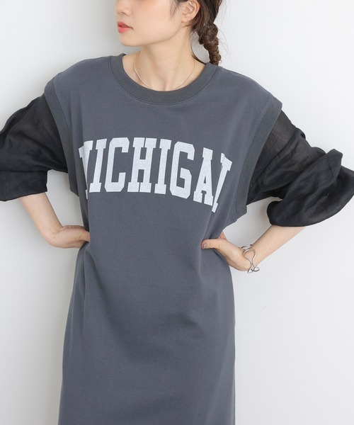 PUAL CE CIN（ピュアルセシン）の「裏毛カレッジロゴノースリーワンピース（ワンピース・レディース・チャコールグレー/ベージュ・FREE）」の20枚目の写真