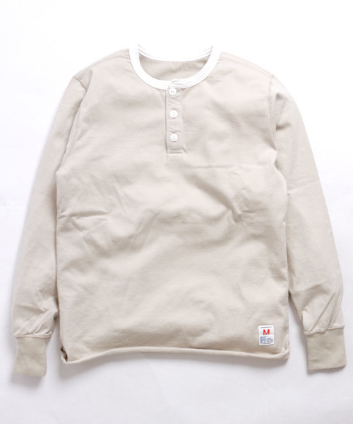 Denime（ドゥニーム）の「【JapanMade】HENRY NECK LS CUTSEW/ヘンリーネックロンT（Tシャツ/カットソー・メンズ・ホワイト/ベージュ/ネイビー・SMALL/MEDIUM/LARGE）」の3枚目の写真