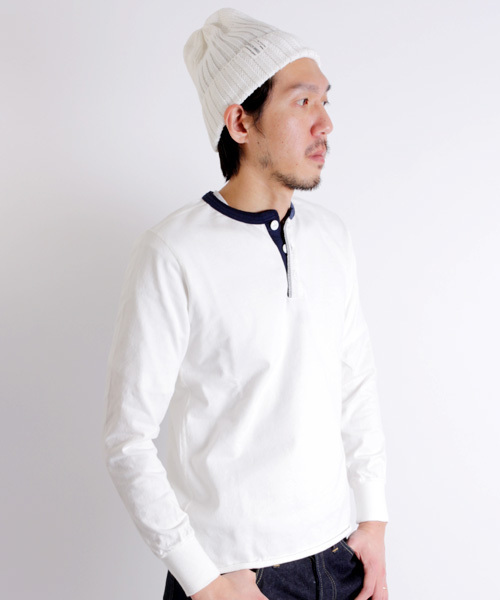 Denime（ドゥニーム）の「【JapanMade】HENRY NECK LS CUTSEW/ヘンリーネックロンT（Tシャツ/カットソー・メンズ・ホワイト/ベージュ/ネイビー・SMALL/MEDIUM/LARGE）」の4枚目の写真