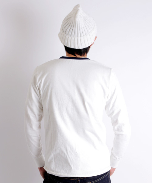 Denime（ドゥニーム）の「【JapanMade】HENRY NECK LS CUTSEW/ヘンリーネックロンT（Tシャツ/カットソー・メンズ・ホワイト/ベージュ/ネイビー・SMALL/MEDIUM/LARGE）」の6枚目の写真