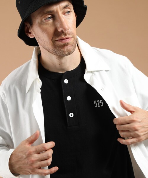 40ｃｔ＆525（フォーティーカラッツアンドゴーニーゴ）の「ヘルスニット長袖ヘンリー（Tシャツ/カットソー・メンズ・ネイビー/ホワイト/ブラック・04/02/03）」の6枚目の写真