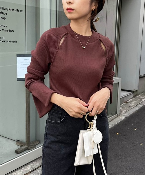 CAPRICIEUX LE'MAGE（カプリシューレマージュ）の「カットアウトリブTシャツ（Tシャツ/カットソー・レディース・アイボリー/ブラック/ブラウン・FREE）」の18枚目の写真