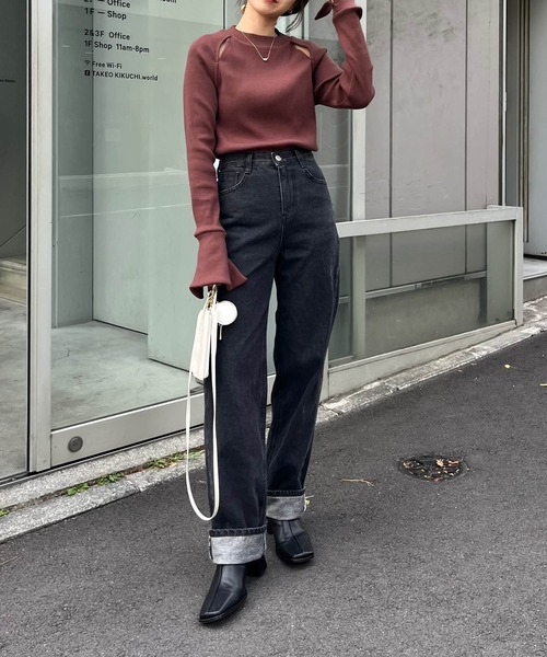 CAPRICIEUX LE'MAGE（カプリシューレマージュ）の「カットアウトリブTシャツ（Tシャツ/カットソー・レディース・アイボリー/ブラック/ブラウン・FREE）」の19枚目の写真