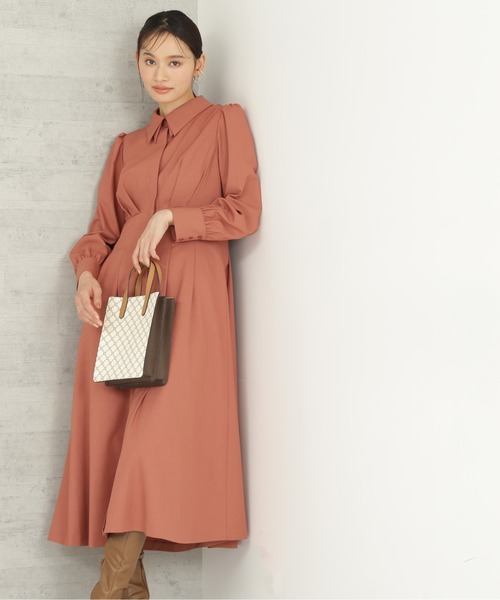 NATURAL BEAUTY BASIC（ナチュラルビューティーベーシック）の「ウエスト切替シャツワンピース（ワンピース・レディース・ベージュ/ダークブラウン/オレンジ・SMALL/MEDIUM）」の3枚目の写真