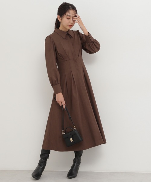 NATURAL BEAUTY BASIC（ナチュラルビューティーベーシック）の「ウエスト切替シャツワンピース（ワンピース・レディース・ベージュ/ダークブラウン/オレンジ・SMALL/MEDIUM）」の6枚目の写真