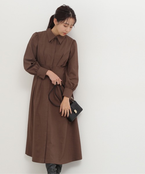 NATURAL BEAUTY BASIC（ナチュラルビューティーベーシック）の「ウエスト切替シャツワンピース（ワンピース・レディース・ベージュ/ダークブラウン/オレンジ・SMALL/MEDIUM）」の4枚目の写真