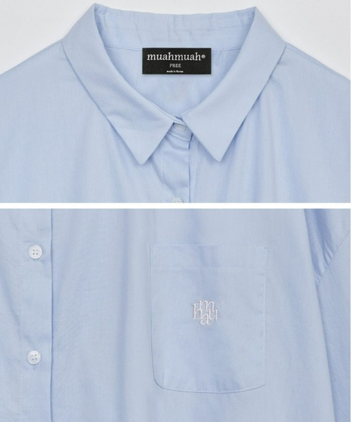 ブラウス シャツ A'GEM/9 × .kom「muah muah/ムーアムーア」SIGNATURE LOGO POINT COTTON OVERFI A'GEM/9 × .kom『muah muah/ムーアムーア』SIGNATURE LOGO POINT