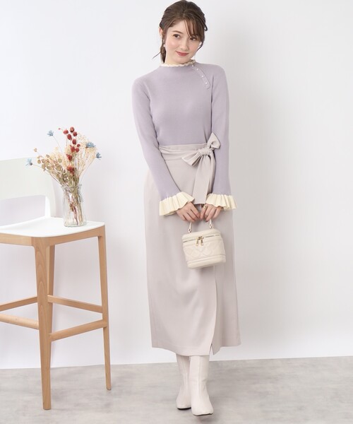 couture brooch(クチュールブローチ)の「◆【プチプラ!コーデに華を添える1枚】フリルリブニット(ニット/セーター・レディース・オフホワイト/ブラック/ライトグレー/ライトグリーン・38/34/42)」の16枚目の写真