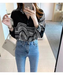 個性柄モノトーンマーブル柄シャツ