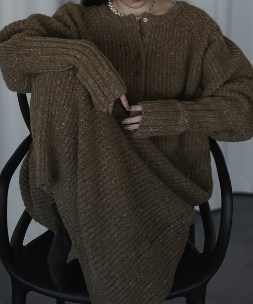 Ezick(エジック)の「Mix nep ヘンリーニットワンピース(ワンピース・レディース・グレー/ブラウン・FREE)」の1枚目の写真