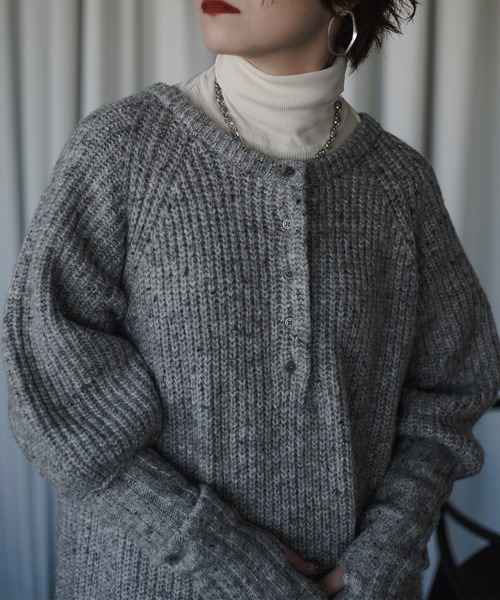 Ezick(エジック)の「Mix nep ヘンリーニットワンピース(ワンピース・レディース・グレー/ブラウン・FREE)」の15枚目の写真