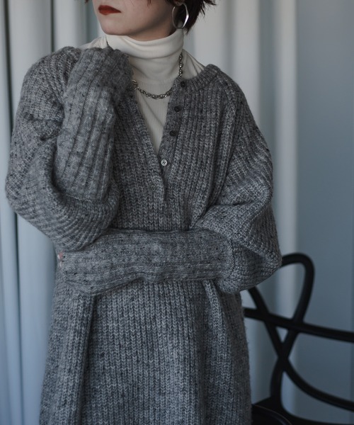 Ezick(エジック)の「Mix nep ヘンリーニットワンピース(ワンピース・レディース・グレー/ブラウン・FREE)」の16枚目の写真