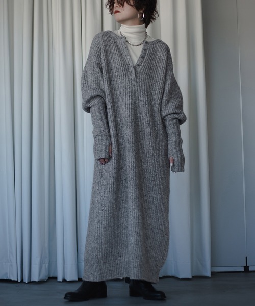 Ezick(エジック)の「Mix nep ヘンリーニットワンピース(ワンピース・レディース・グレー/ブラウン・FREE)」の22枚目の写真
