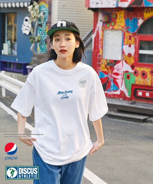 DISCUS ATHLETIC（ディスカス　アスレチック）の「【DISCUS ATHLETIC×PEPSI】コラボ ヴィンテージライク バックプリント/ロゴ刺繍 オーバーサイズ 半袖クルーネックTシャツ（Tシャツ/カットソー・レディース・ホワイト系3/ホワイト系1/ブラック系2/ブラック系1/ホワイト系2/ブラック系3・M）」の9枚目の写真