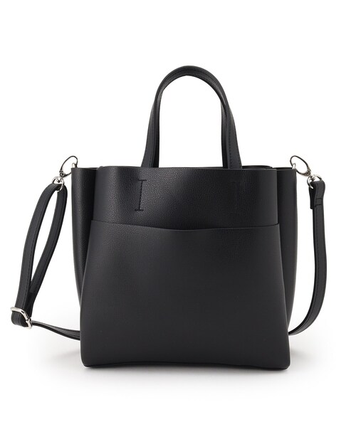 SHOO・LA・RUE（シューラルー）の「◆【取り外し可能なショルダーベルト付き】ふわっと軽い スクエア トートバッグ（トートバッグ・レディース・イエロー/グレー/アイボリー系4/ブラック・00）」の2枚目の写真