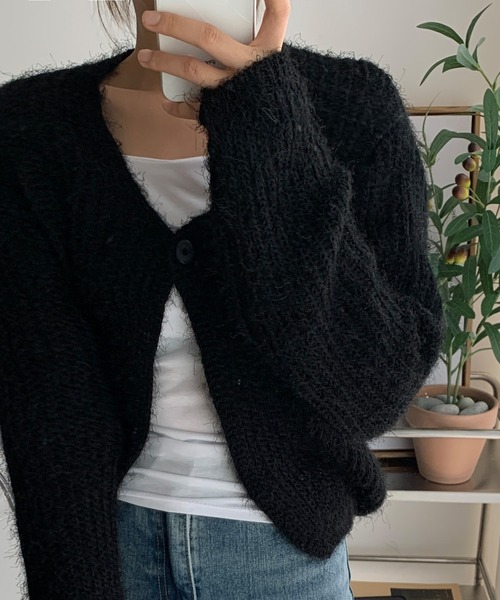 fd style(エフディ スタイル)の「ルーズフィットワンボタンカーディガン(カーディガン/ボレロ・レディース・White/PINK/Black/Beige/Purple/DK.Gray・FREE)」の3枚目の写真