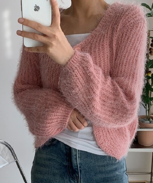 fd style(エフディ スタイル)の「ルーズフィットワンボタンカーディガン(カーディガン/ボレロ・レディース・White/PINK/Black/Beige/Purple/DK.Gray・FREE)」の6枚目の写真