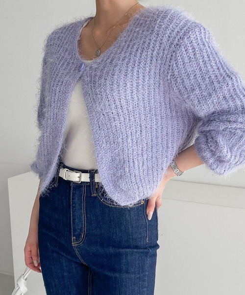 fd style(エフディ スタイル)の「ルーズフィットワンボタンカーディガン(カーディガン/ボレロ・レディース・White/PINK/Black/Beige/Purple/DK.Gray・FREE)」の7枚目の写真