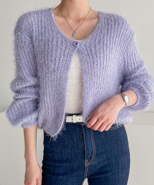 fd style(エフディ スタイル)の「ルーズフィットワンボタンカーディガン(カーディガン/ボレロ・レディース・White/PINK/Black/Beige/Purple/DK.Gray・FREE)」の8枚目の写真