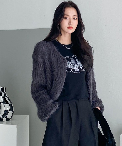 fd style(エフディ スタイル)の「ルーズフィットワンボタンカーディガン(カーディガン/ボレロ・レディース・White/PINK/Black/Beige/Purple/DK.Gray・FREE)」の21枚目の写真