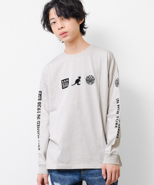 KANGOL KIDS（カンゴールキッズ）の「KANGOL 別注袖プリントロングTシャツ（Tシャツ/カットソー・キッズ・ライトグレー/ブラック/オフホワイト・140/150/160/130/120）」の3枚目の写真