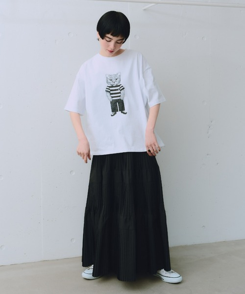 manana suerte(マニャーナスエルテ)の「モノトーンCATモチーフTシャツ(Tシャツ/カットソー・レディース・ホワイト・FREE)」の5枚目の写真